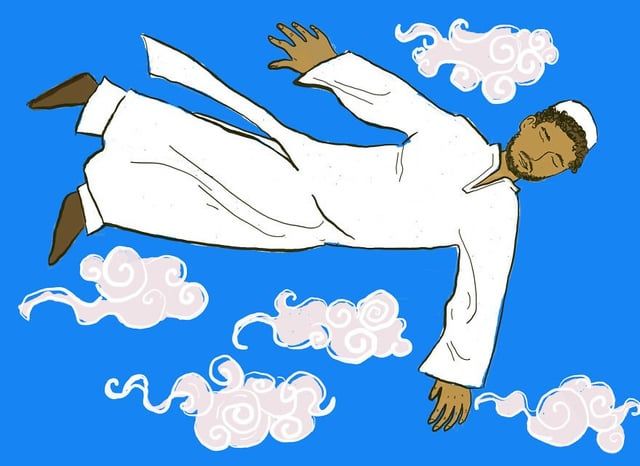 Conceptual illustration of Avicenna's Flying Man thought experiment on self-awareness