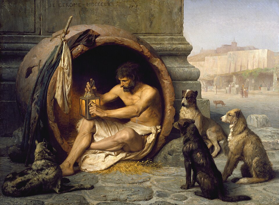 Artistic representation of Diogenes living according to Cynic ideals of simplicity and independence