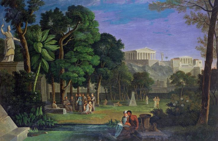 Artistic representation of the Garden of Epicurus in Athens