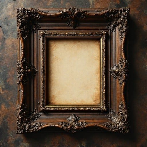 An ornate empty picture frame