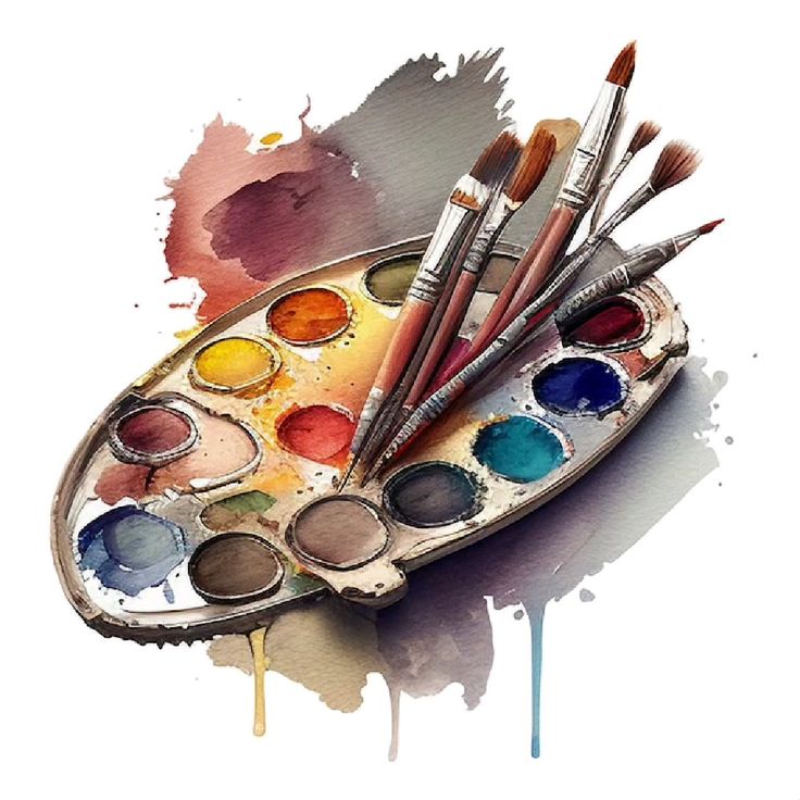 An artist's palette and brushes