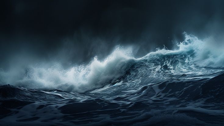 A dramatic storm over open ocean